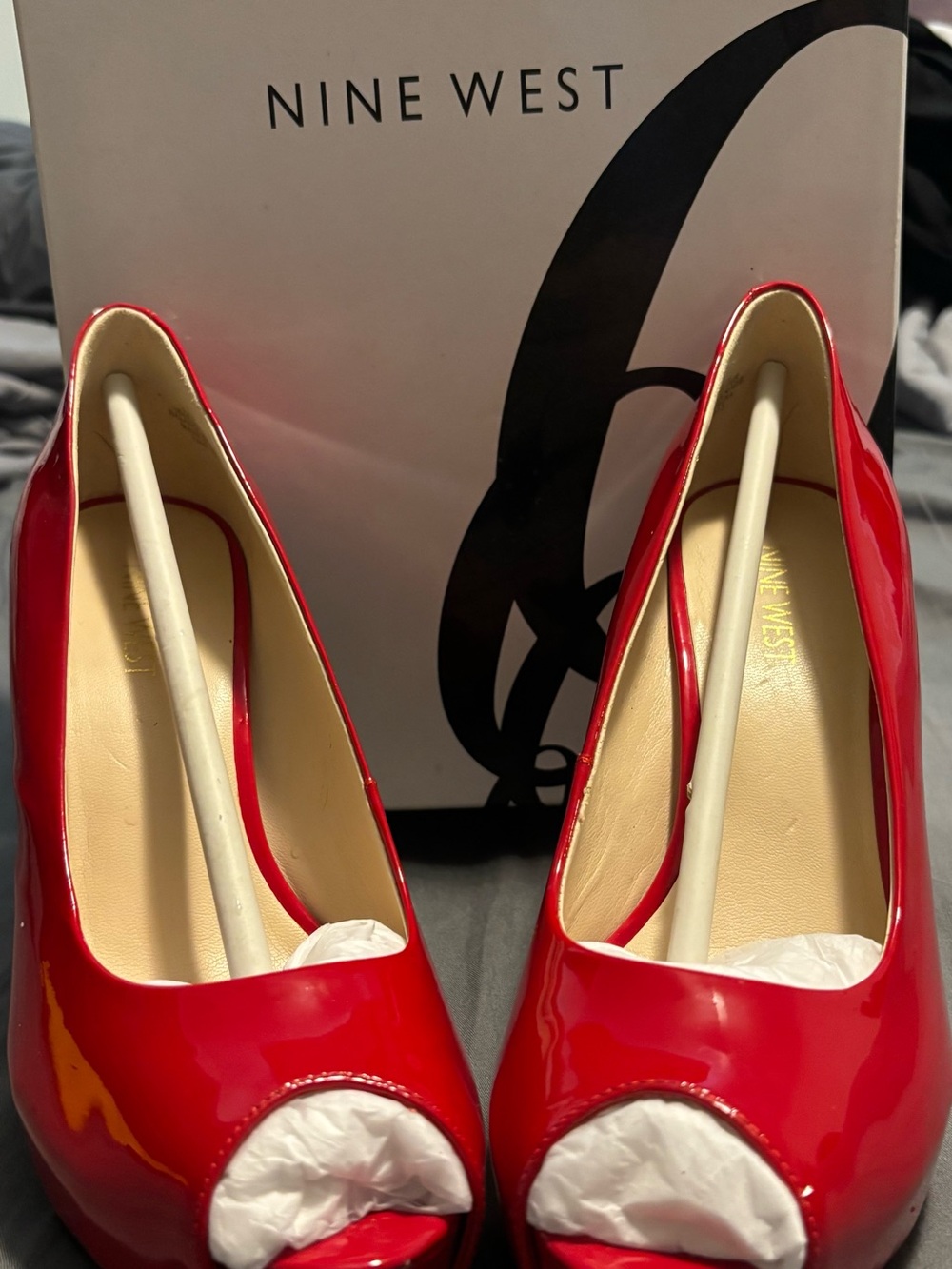 Nine West Red Patent Peep-Toe Heels Camus